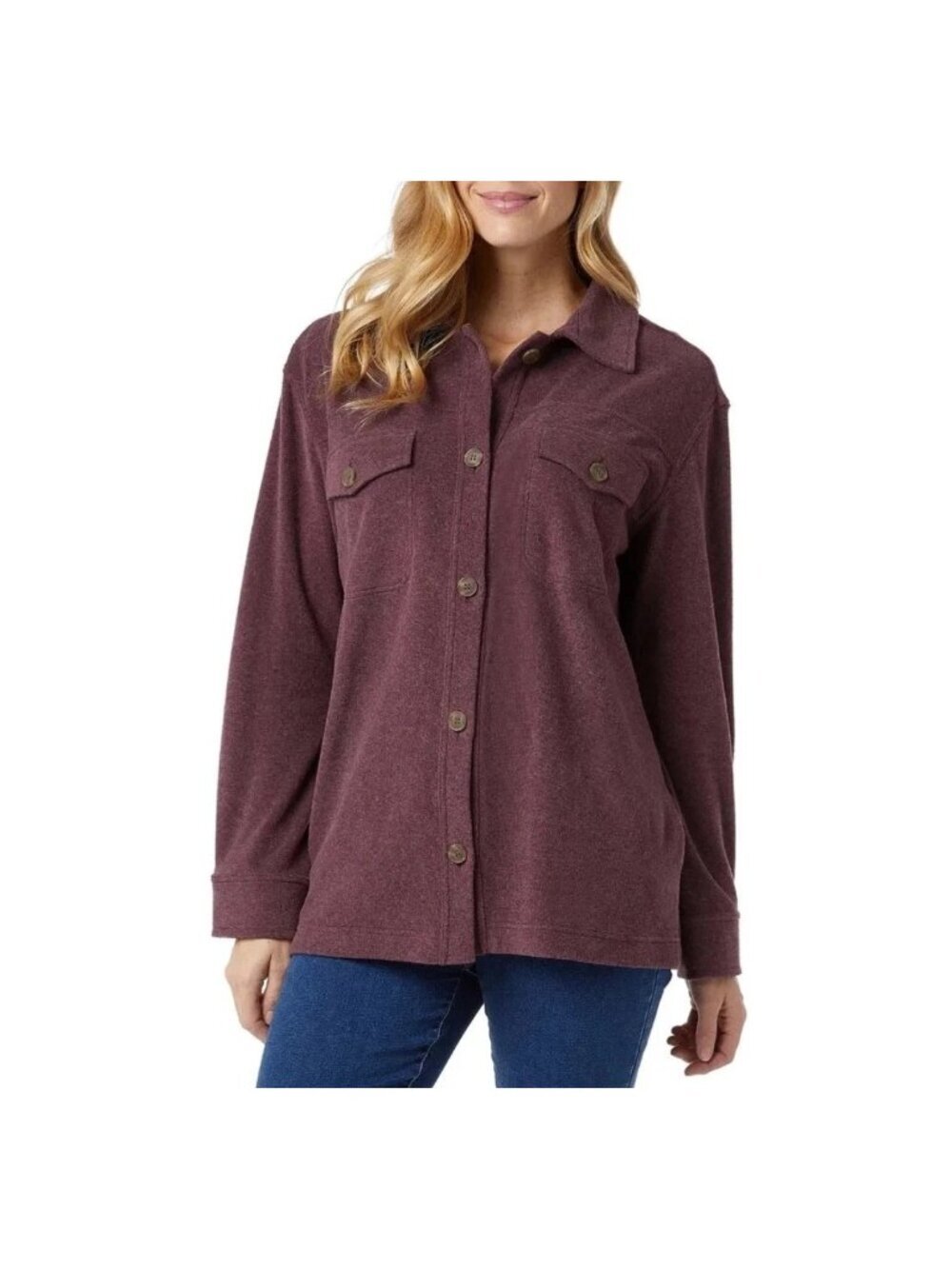 32 Degrees Heat Women's M Purple Fleece Button-Up Shirt Jacket F1170